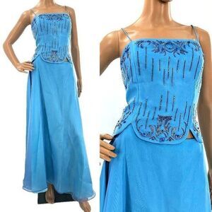Vintage y2k Prom Dress 2 Piece Beaded Sequin Mermaid Fairycore Dance Shawl 9/10